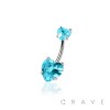 DOUBLE CZ HEART PRONG SET CZ 316L SURGICAL STEEL NON DANGLE BELLY RING
